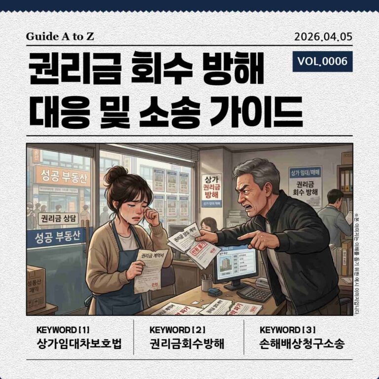 상가 권리금 회수 방해 상황을 묘사한 삽화: 갈등하는 임차인과 임대인