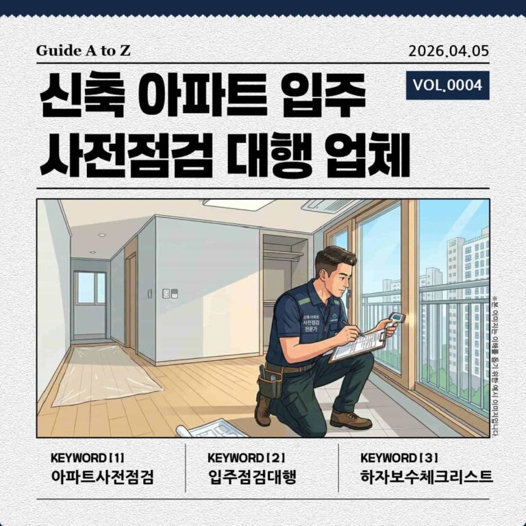 신축 아파트 사전점검 서비스를 수행 중인 전문가의 모습
