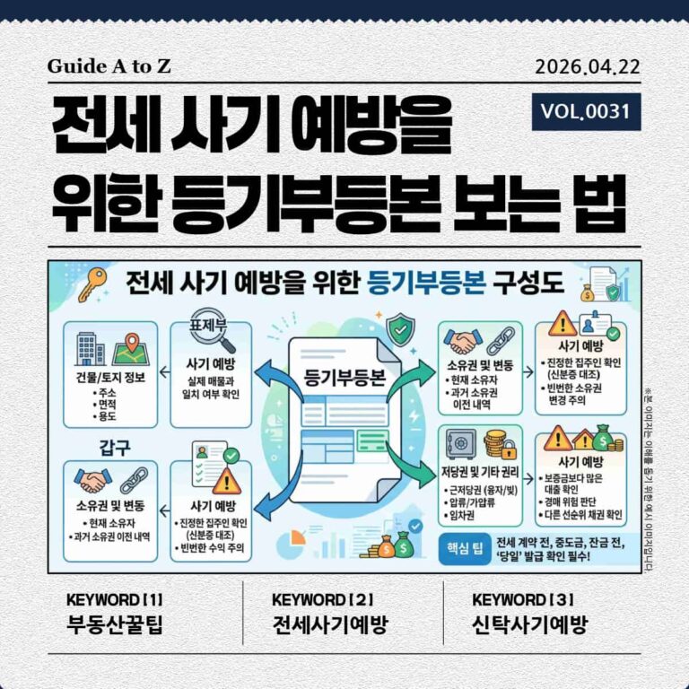 전세 사기 예방을 위한 등기부등본 구성 요소 인포그래픽 이미지