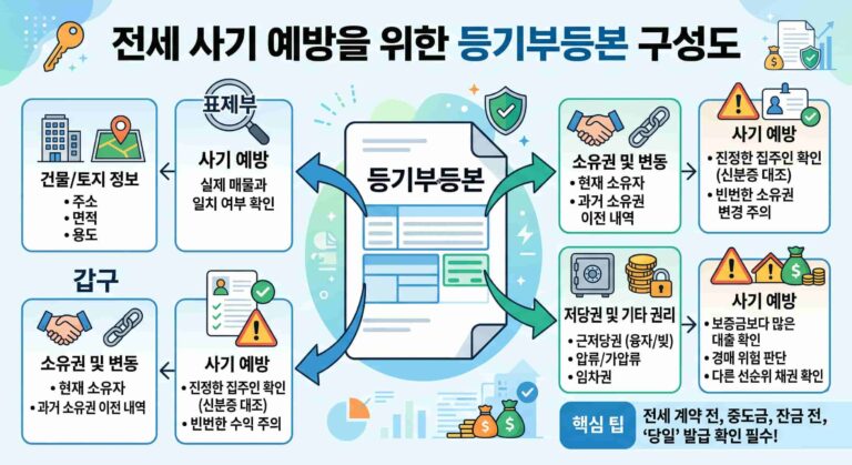 전세 사기 예방을 위한 등기부등본 구성 요소 구성도 이미지