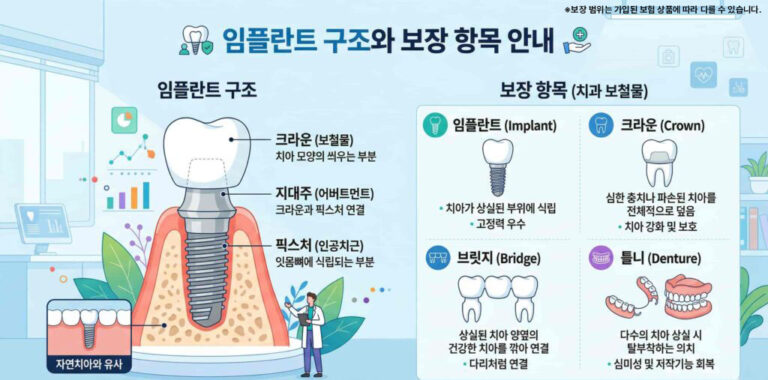 치아 보험 임플란트 구조와 보장 항목 안내 인포그래픽 이미지