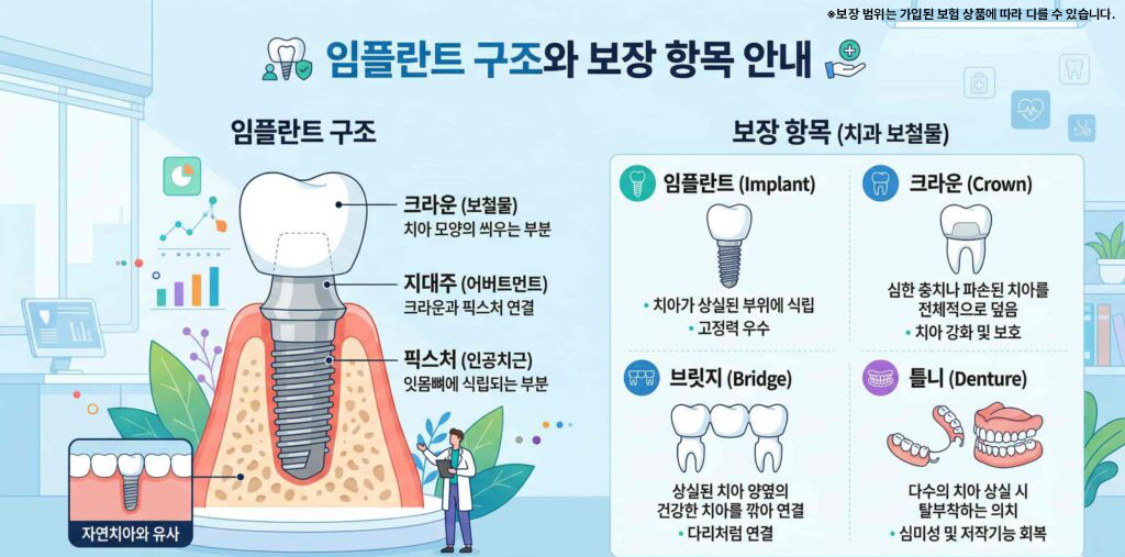 임플란트 구조와 보장 항목 안내 인포그래픽 이미지