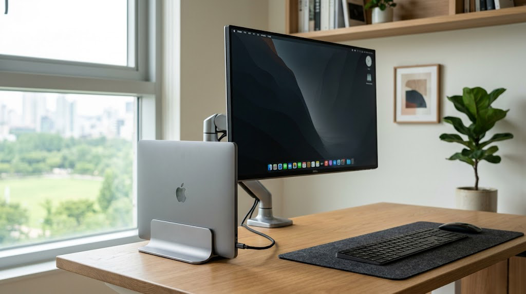 맥북 발열 줄이는 클램쉘 모드 전용 거치대 버티컬 스탠드에 관한 이미지