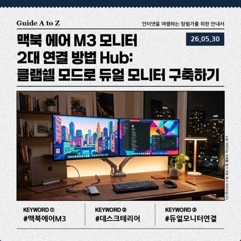맥북 에어 M3 모니터 2대 연결 방법 Hub 활용 데스크셋업에 관한 썸네일 이미지