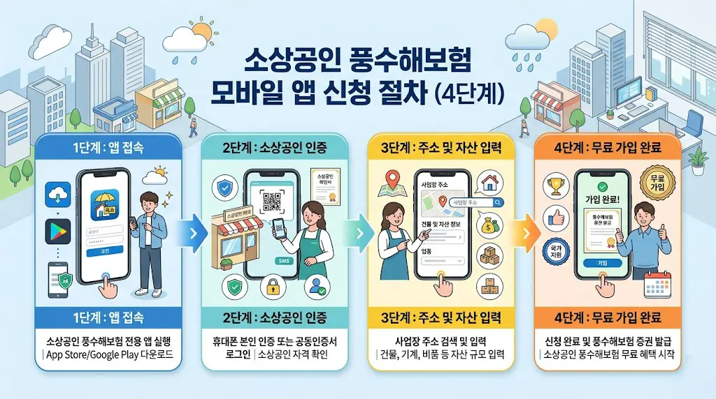 소상공인 풍수해보험 모바일 신청 절차 안내 가이드 인포그래픽