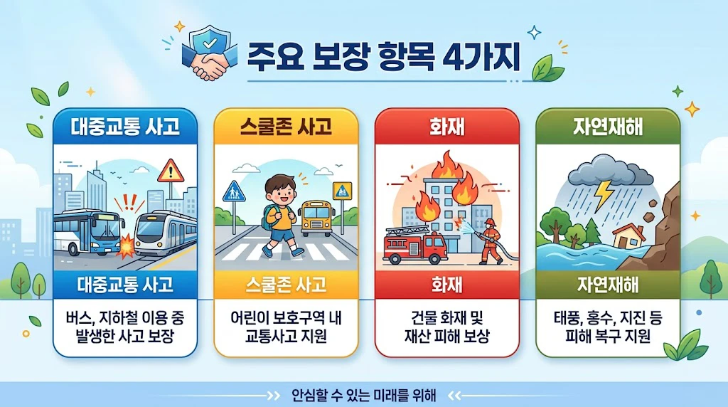지자체 시민안전보험 주요 보장 항목 및 보장 한도 요약 표 인포그래픽